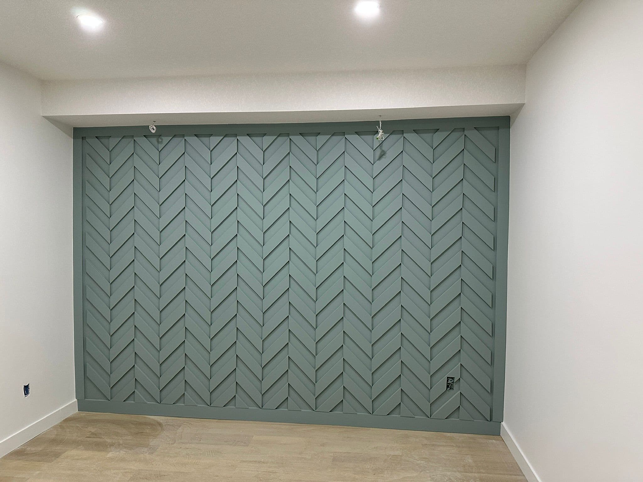 Detailed green feature wall and renovation finishes